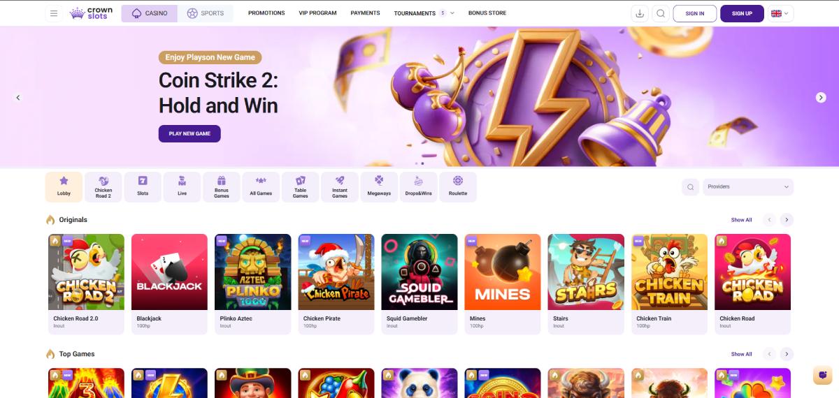 CrownSlots instant withdrawal online casino