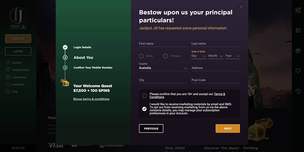 Jackpot Jill Casino sign up step 3